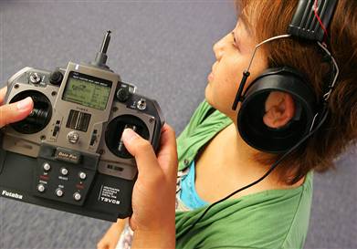 Reporter wears headset